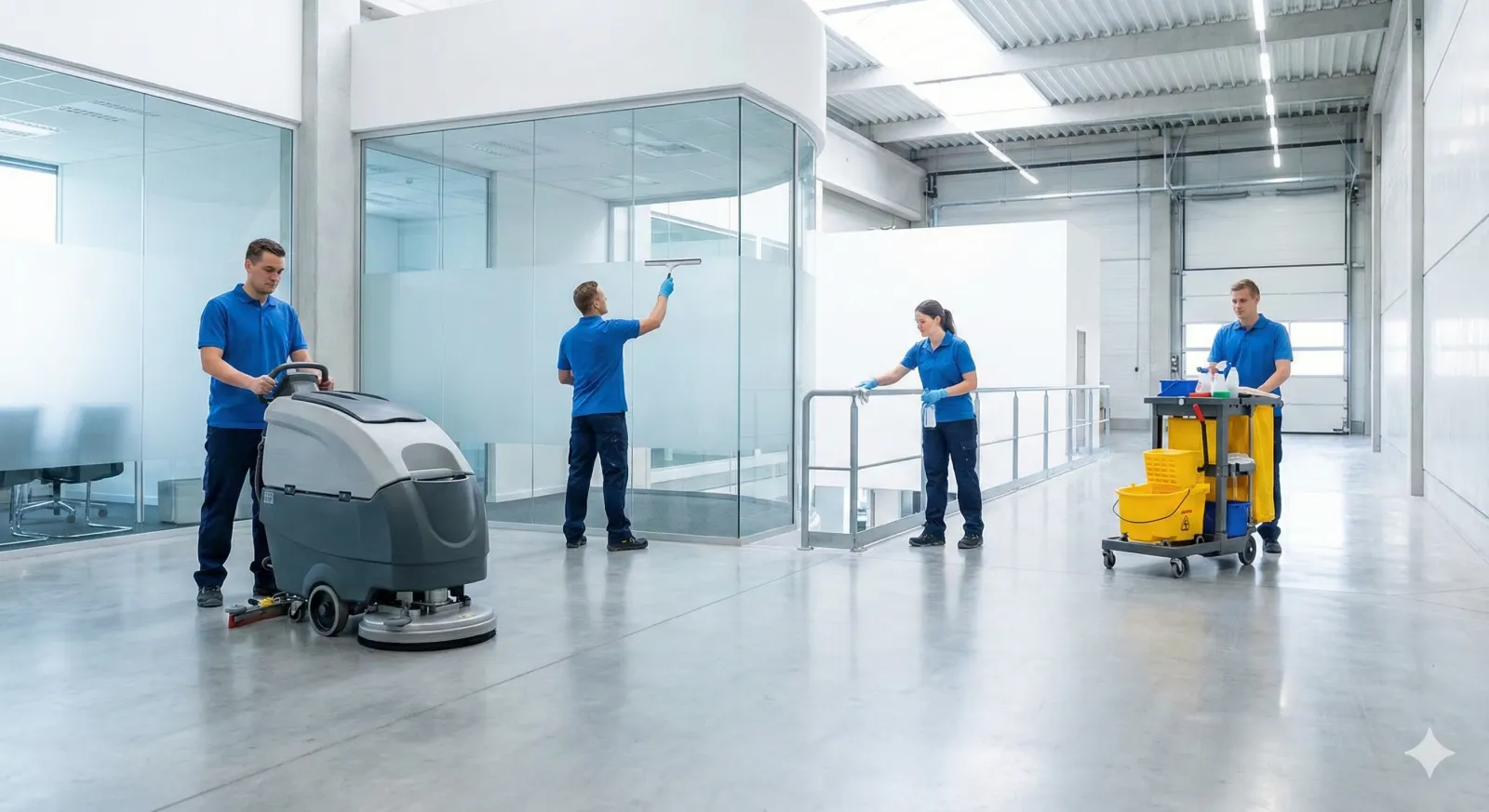 Janitorial team cleaning a facility